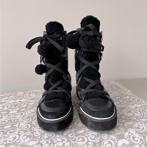 Nicholas Kirkwood Black and Grey Platform High Tops with Pom-Poms